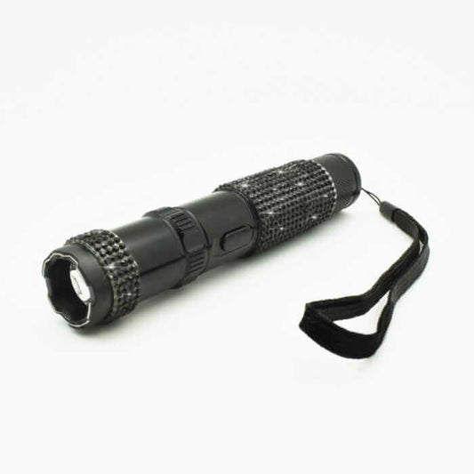 black rhinestone stun gun flashlight