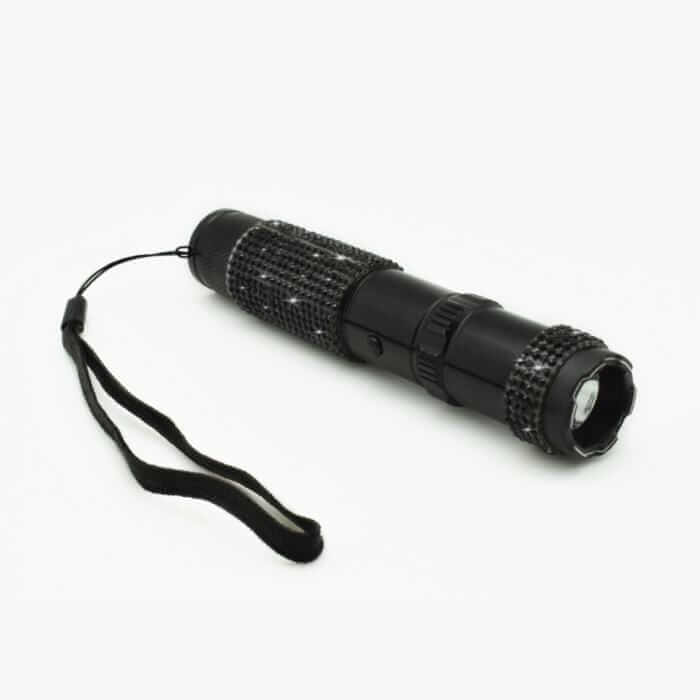 black rhinestone stun gun flashlight
