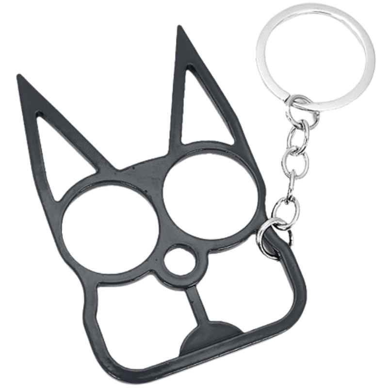 black aluminum metal cat self defense keychain
