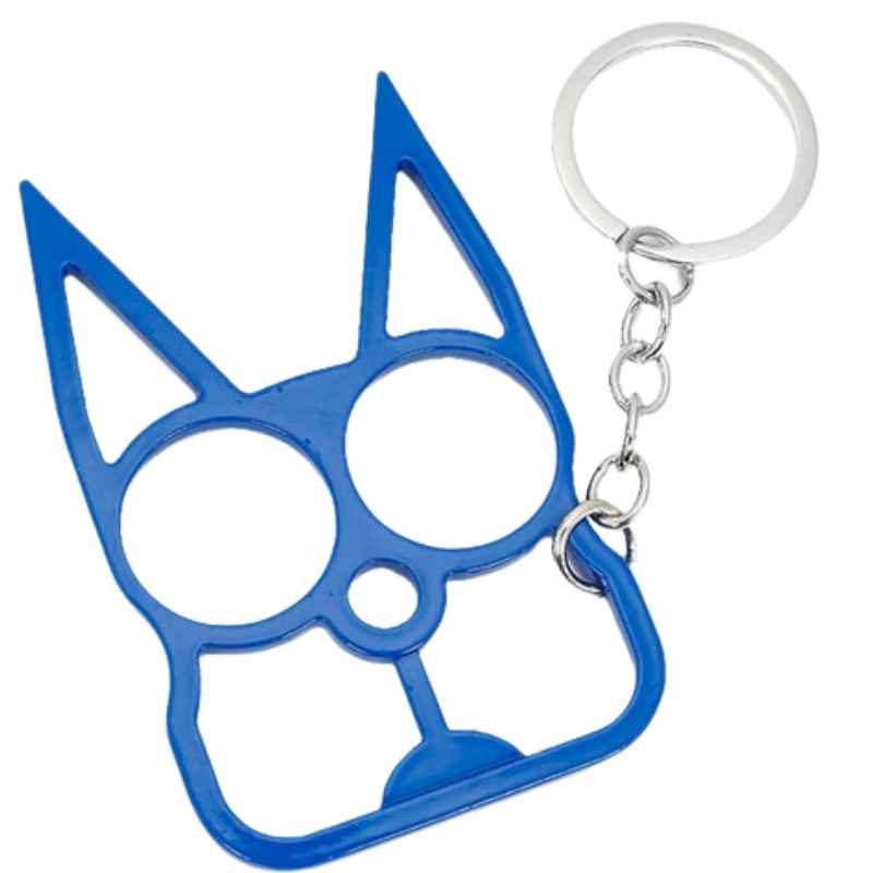 blue aluminum metal cat self defense keychain