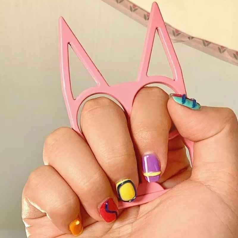 pink aluminum metal cat self defense keychain