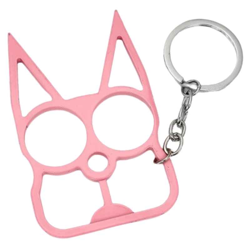 pink aluminum metal cat self defense keychain