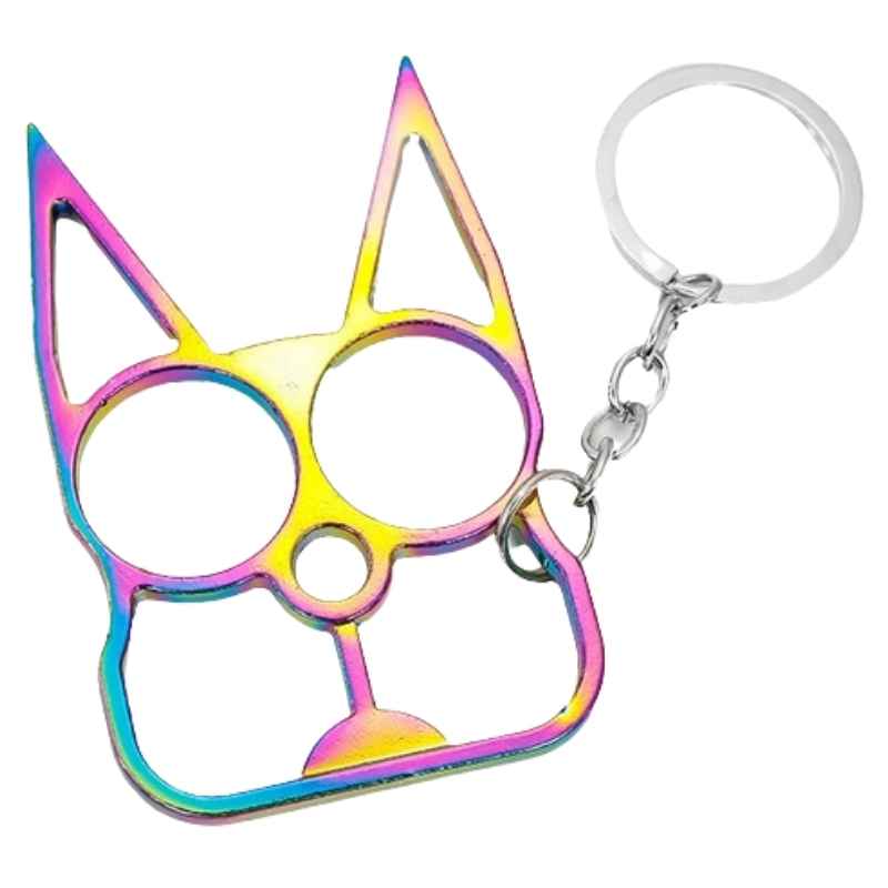 rainbow aluminum metal cat self defense keychain