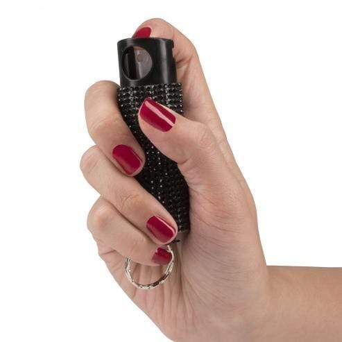 black rhinestone pepper spray self defense keychain