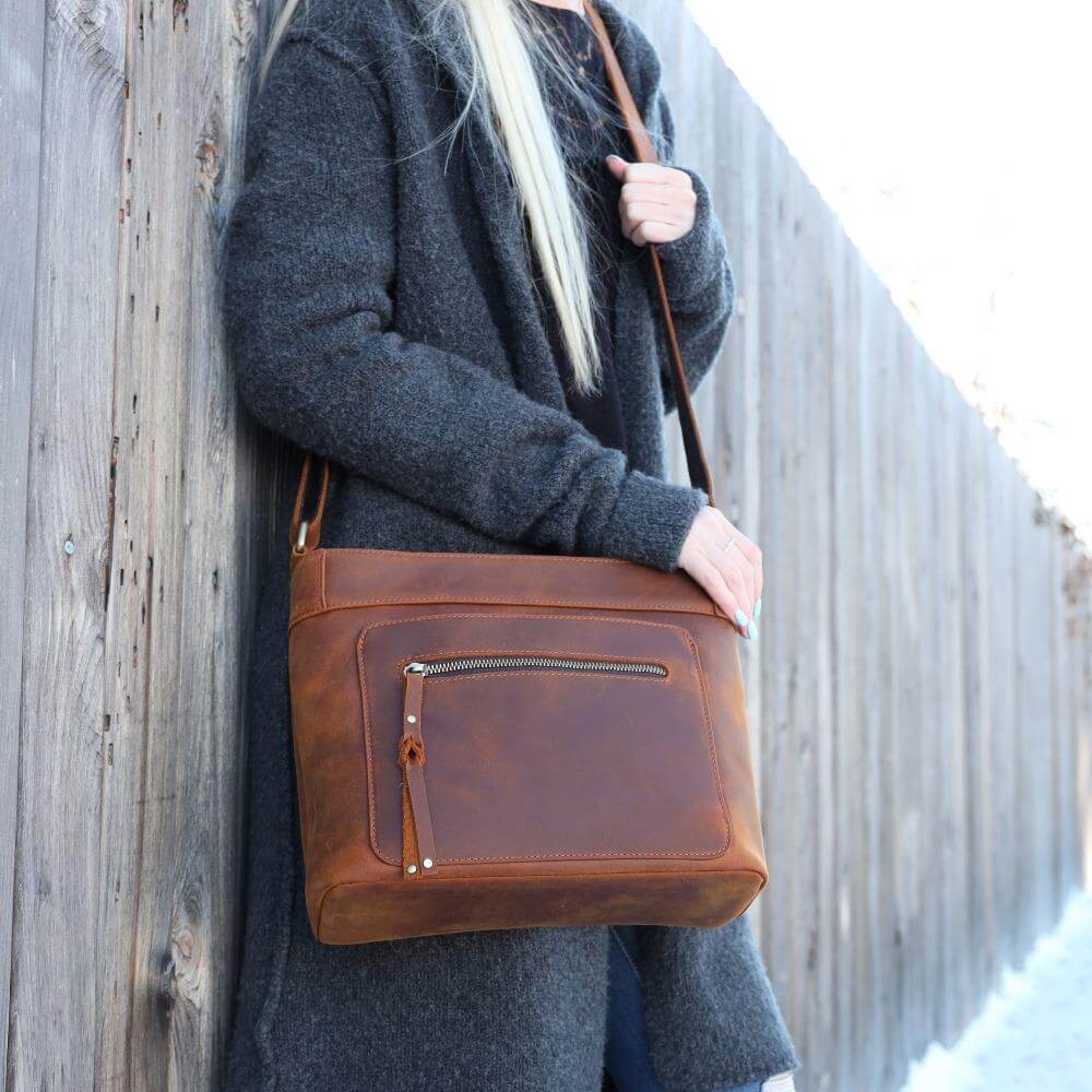 Lady Conceal Handgun Purses Concealed Carry Delaney Leather Crossbody Lockable CCW Bag