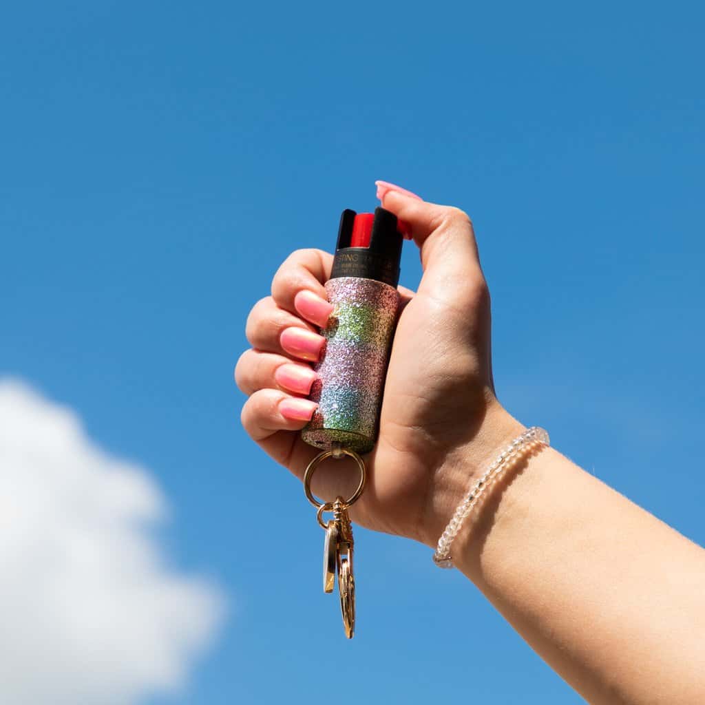 bling sting rainbow glow keyring pepper spray self defense