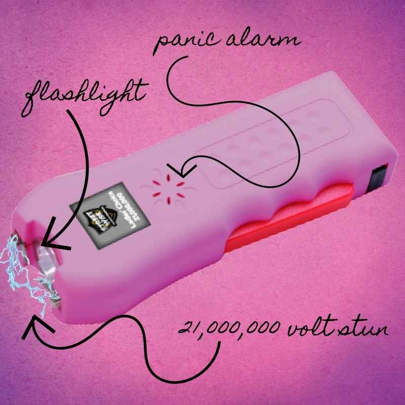features ladies choice pink stun gun panic alarm