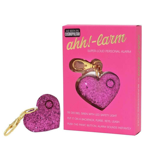 bling sting pink glitter panic alarm heart shaped key ring