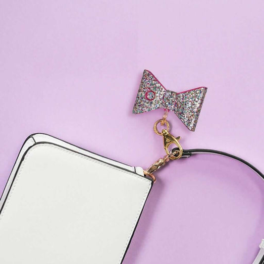 rhinestone glitter panic alarm keychain bow self defense key ring confetti purse clip