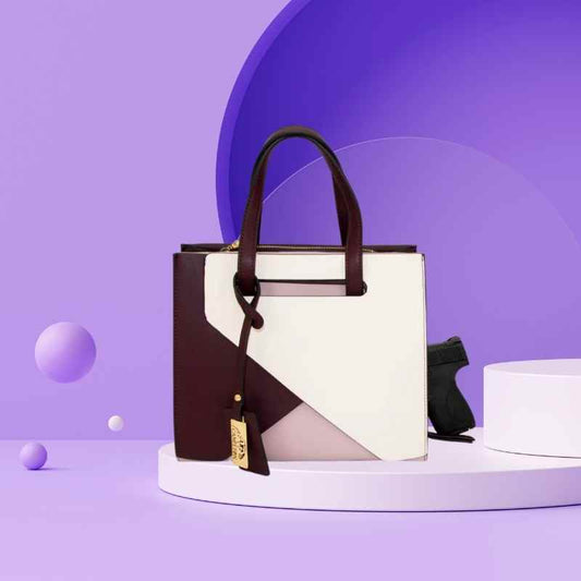 purple color block cameleon mia gun purse