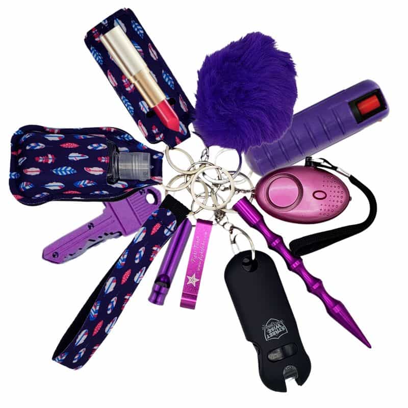 purple feather self defense keychain taser mace fight fobs FF-TRIBE-LUXE