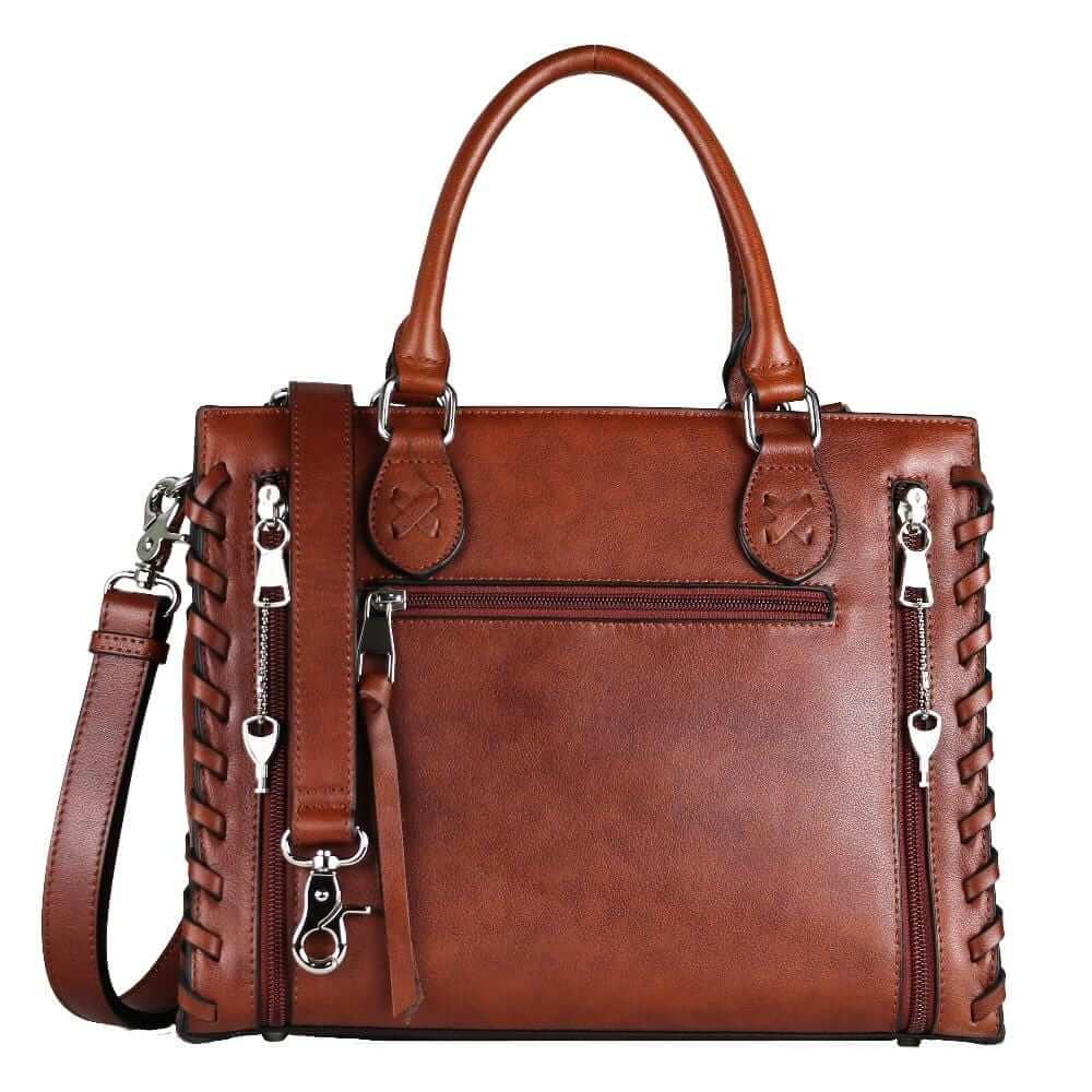 Lady Conceal Handgun Purses Concealed Carry Emma Leather Satchel Lockable CCW Bag