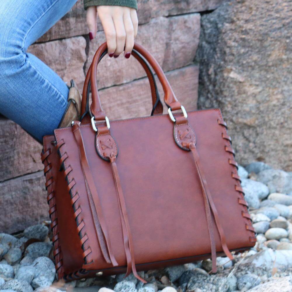 Lady Conceal Handgun Purses Concealed Carry Emma Leather Satchel Lockable CCW Bag