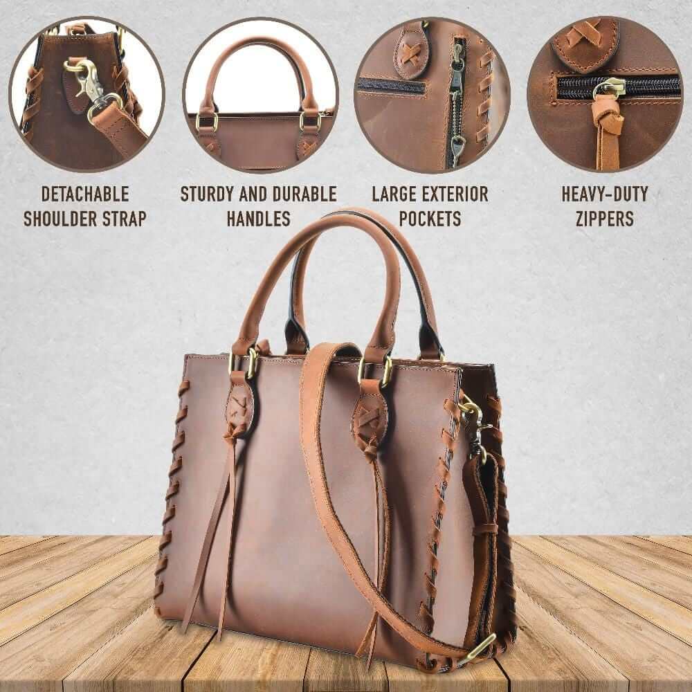 Lady Conceal Handgun Purses Concealed Carry Emma Leather Satchel Lockable CCW Bag