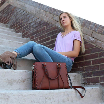 Lady Conceal Handgun Purses Concealed Carry Emma Leather Satchel Lockable CCW Bag