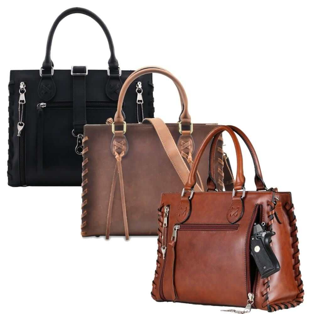 Lady Conceal Handgun Purses Concealed Carry Emma Leather Satchel Lockable CCW Bag