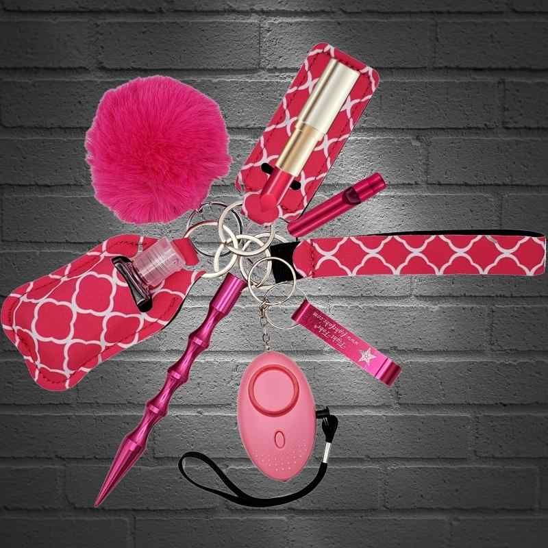 fight fobs basic pink self defense keychain set panic alarm