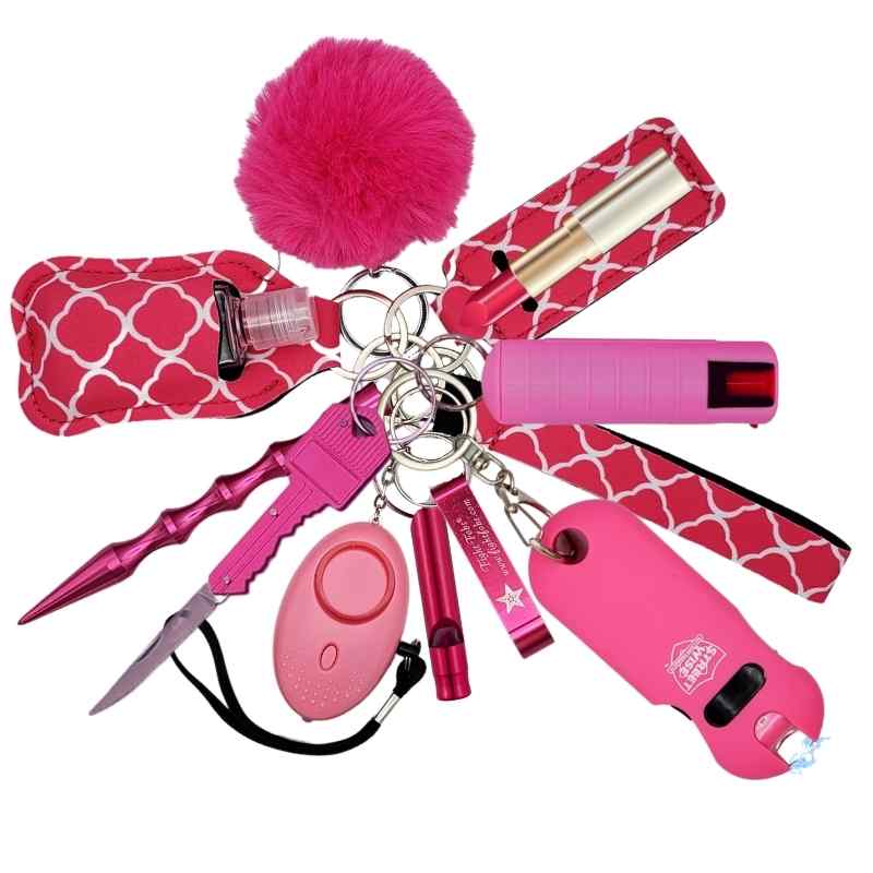 stun taser mace pink self defense keychain deluxe set