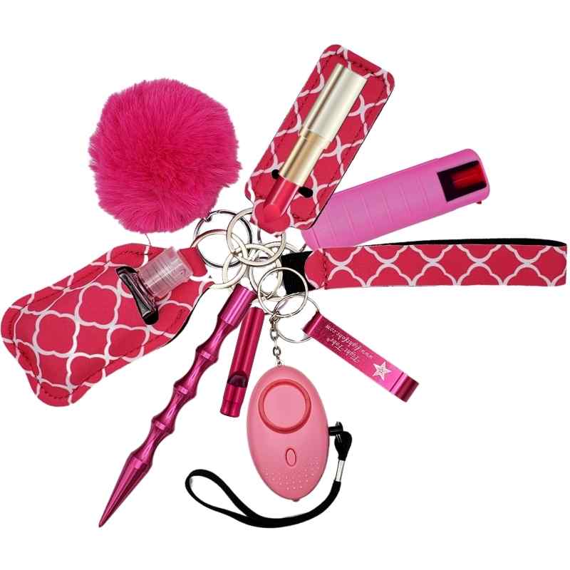 pink pepper spray self defense keychain set fight fobs