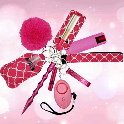 pink pepper spray self defense keychain set fight fobs