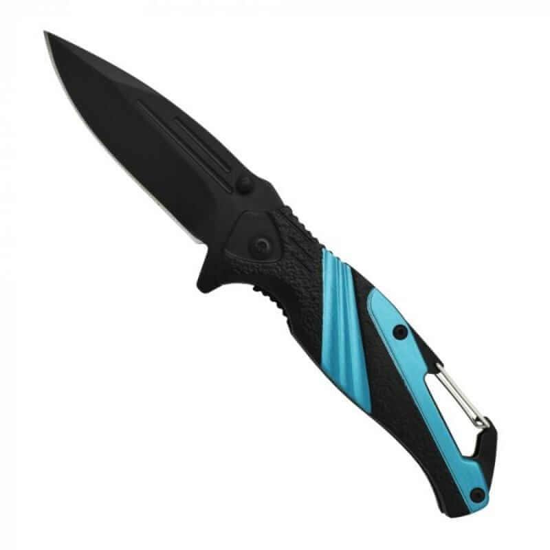 Blue Carabiner Folding Pocket Knife