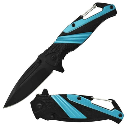 Blue Carabiner Folding Pocket Knife