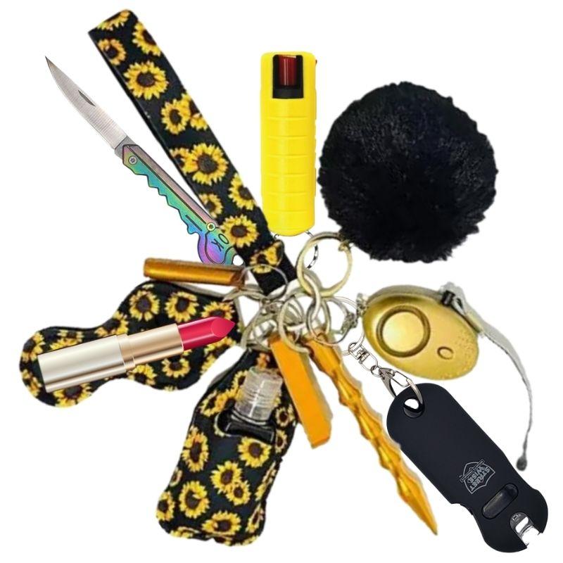 defense-divas-fight-fobs-yellow-sunflower-self-defense-keychain-stun-gun-12-pc-kit