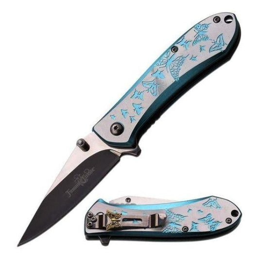 Iced Blue Butterfly Femme Fatale Folding Pocket Knife