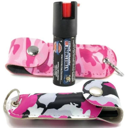 Pink Camouflage Police Strength 18 OC Pepper Spray Keychain