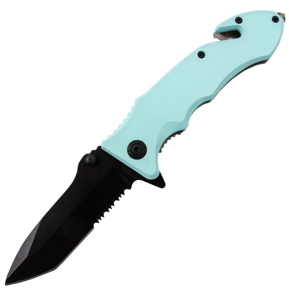 blue tanto folding knife seatbelt cutter glass breaker