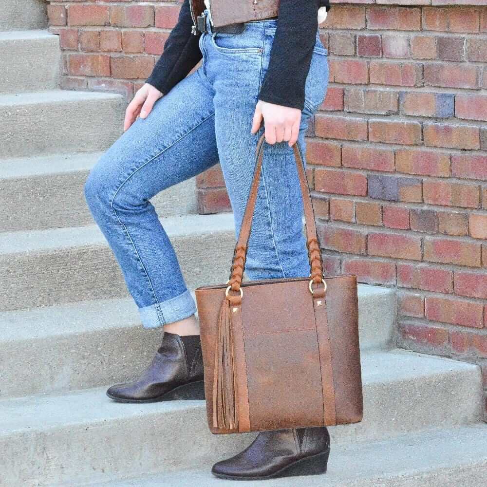 Lady Conceal Handgun Purses Concealed Carry Bella Leather Tote Lockable CCW Bag