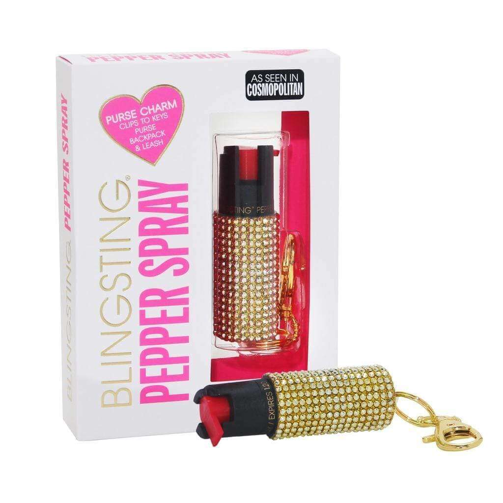 gold rhinestone pepper spray keychain bling sting key ring gift packaging