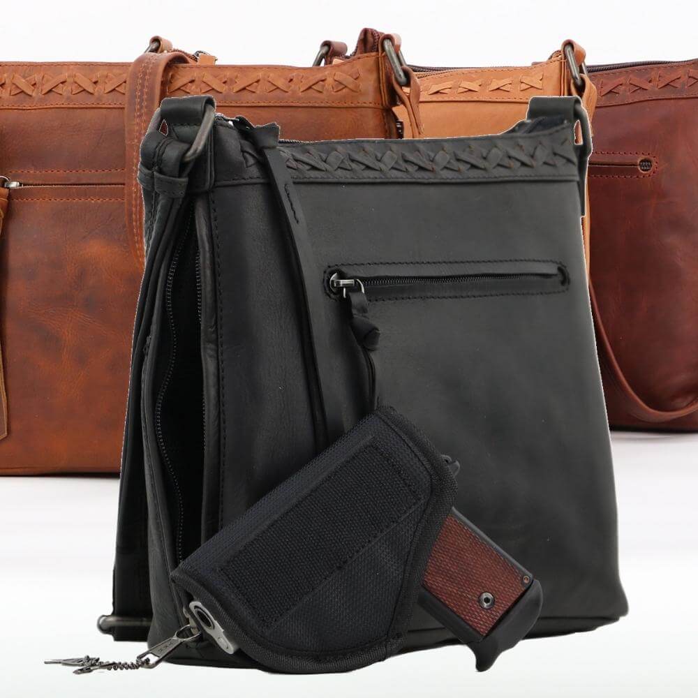 Lady Conceal Handgun Purses Concealed Carry Faith Genuine Leather Lockable CCW Crossbody Bag