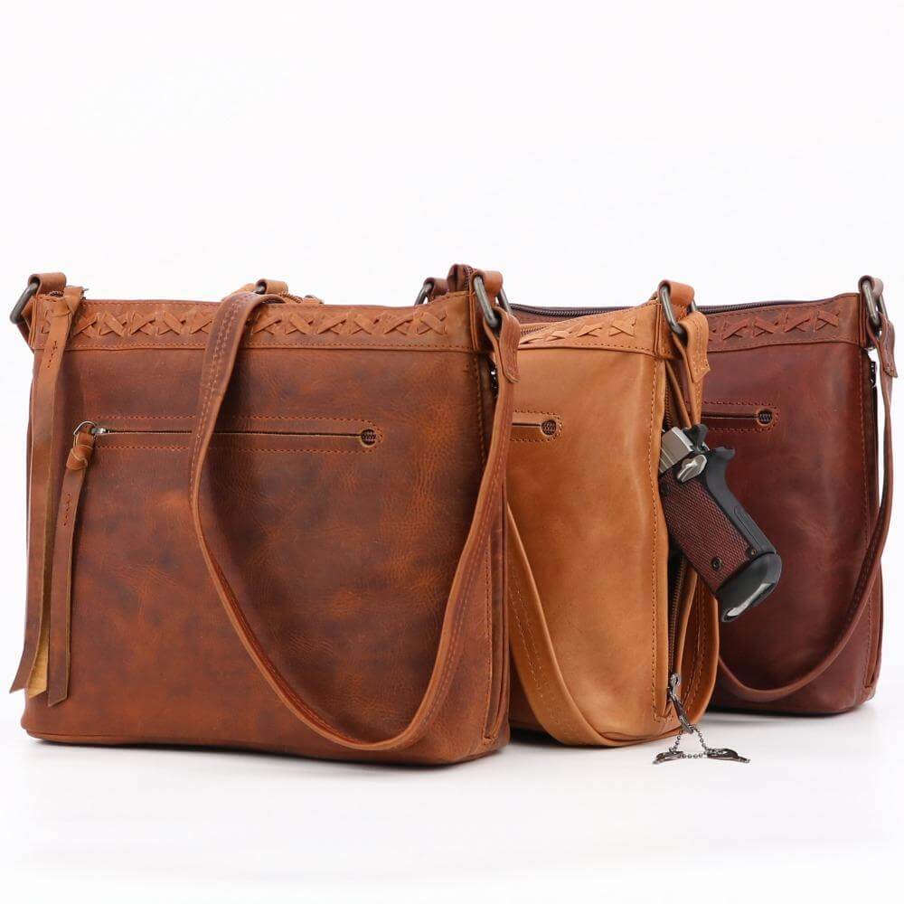 Lady Conceal Handgun Purses Concealed Carry Faith Genuine Leather Lockable CCW Crossbody Bag