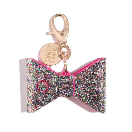 rhinestone glitter panic alarm keychain bow self defense key ring confetti