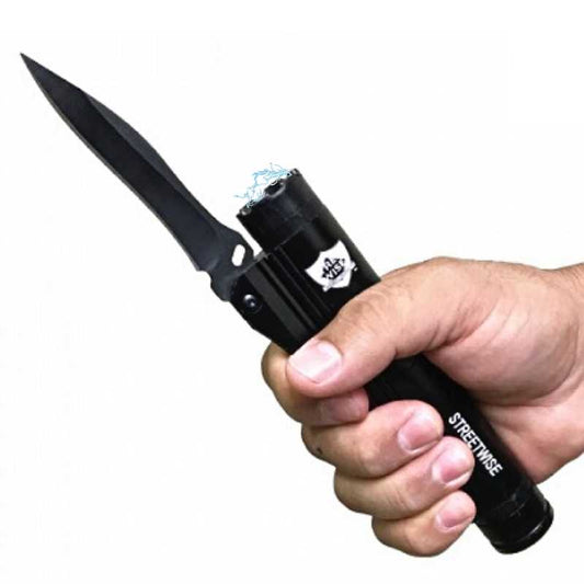 self defense sting blade knife stun gun flashlight combo