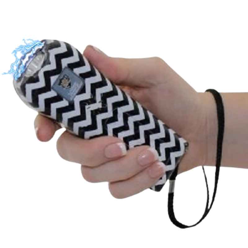 handheld ladies choice black white chevron stun gun flashlight alarm