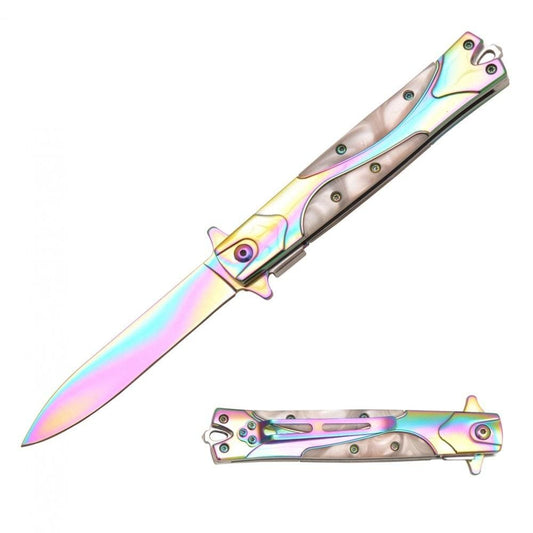 Rainbow Pearl Stiletto Folding Self-Defense Knife