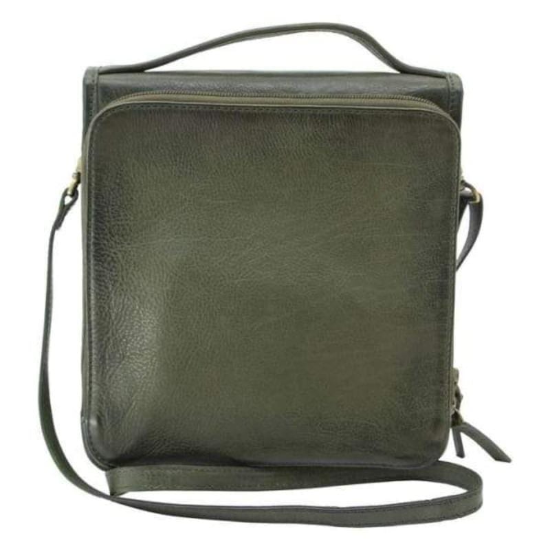 olive green back view Smith & Wesson Leather Kathryn Vintage Crossbody Concealed Carry Handbag